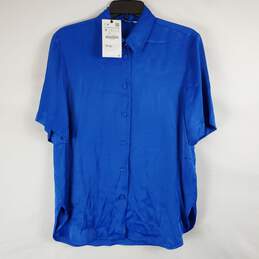Zara Women Blue Short Sleeve Button Up Shirt NWT sz S