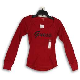 NWT Womens Red Black Round Neck Long Sleeve Pullover T-Shirt Size XS