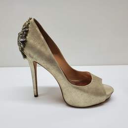 Badgley Mischka Kiara Gold Peep Toe With Embellished Heels. Woman's Sz 9M alternative image