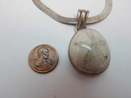 Artisan 925 Sand Dollar Fossil Cabochon Chunky Pendant Wide Herringbone Chain Necklace 31.9g alternative image