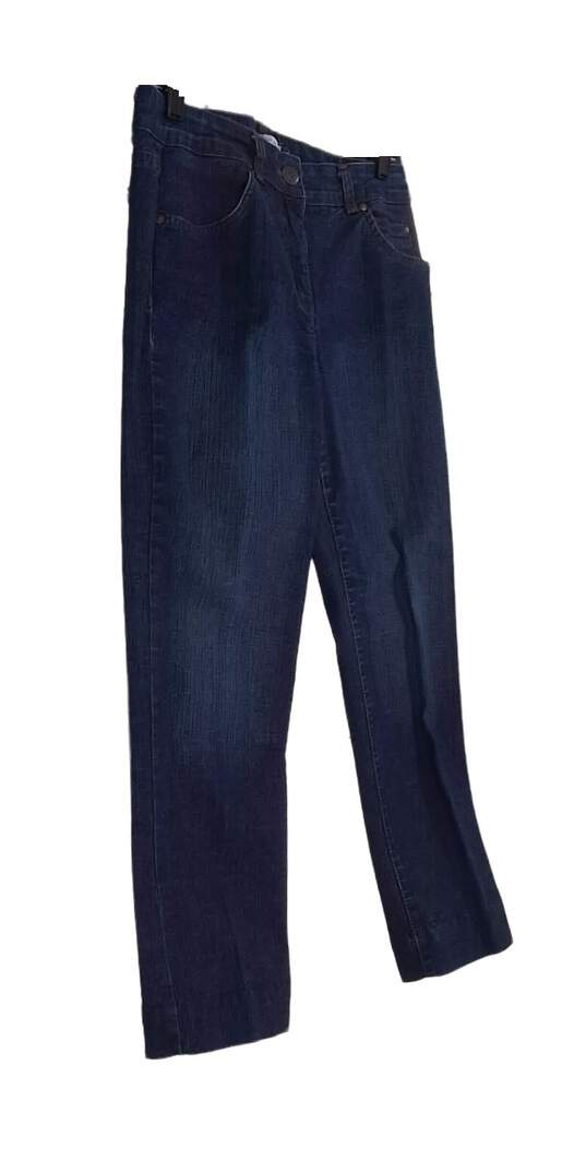 Womens Blue Dark Wash Stretch Denim Straight Leg Jeans Size 8P image number 3