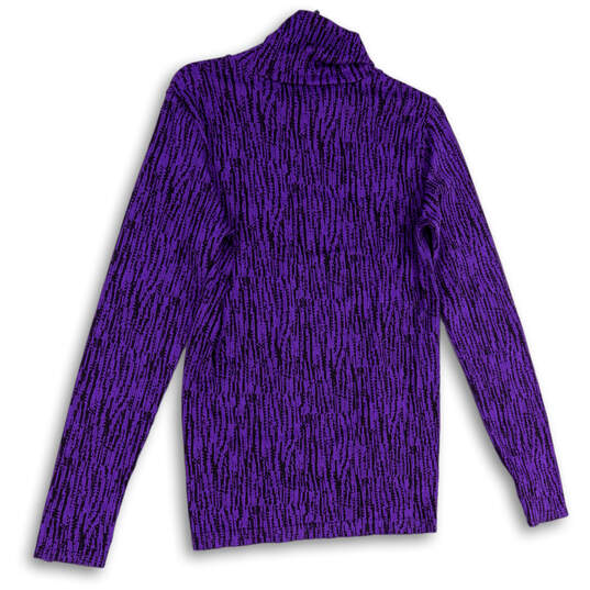 Womens Purple Black Long Sleeve Mock Neck Activewear Pullover T-Shirt Sz L image number 2