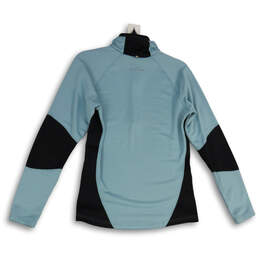 Womens Turquoise Black Long Sleeve 1/4 Zip Mock Neck Pockets Jacket Size MT alternative image