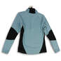 Womens Turquoise Black Long Sleeve 1/4 Zip Mock Neck Pockets Jacket Size MT image number 2