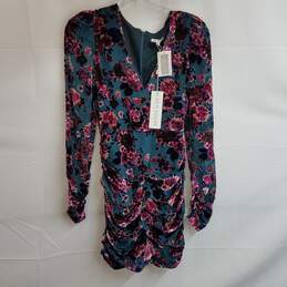 Ronny Kobo Floral Velvet Burnout Runched Mini Dress Women's Size S
