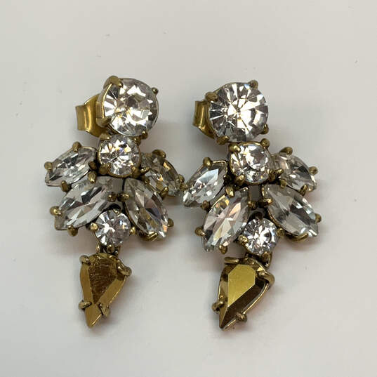 Designer J. Crew Gold-Tone Round Marquis Clear Rhinestones Drop Earrings image number 2