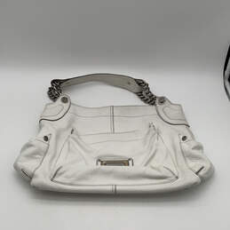 Womens White Leather Inner Pocket Semi Chain Strap Classic Shoulder Bag