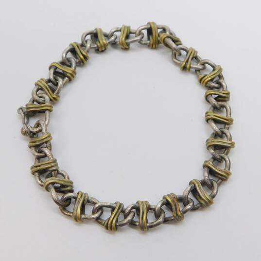 Taxco 925 Geometric Sculptural Brooch & Fancy Chain Bracelet 28.7g image number 3