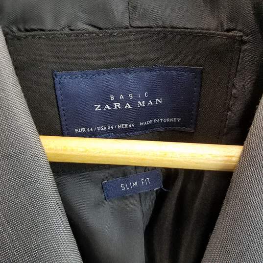 Zara Man Basic Gray Slim Fit Polyester Suit Jacket Size 34 image number 2