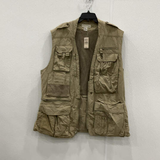 NWT Mens Khaki Sleeveless Front Pockets Safari Hunting Half Zip Vest Sz XL image number 1