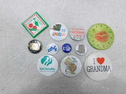Vintage/Mod Lot Assorted Buttons Pins Novelty Quotes Pop Culture Various Sizes alternative image