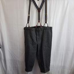 L.L. Bean Striped Gray Wool Trouser Shorts w/ Suspenders Size 44