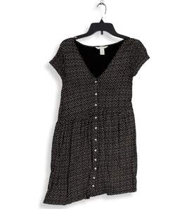 Womens Black Geometric Short Sleeve V-Neck Button-Down Shirt Dress Size XS