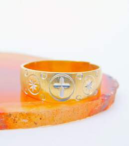 10K Two Tone Gold Cross & Star Etched Band Ring for Repair 2.4g
