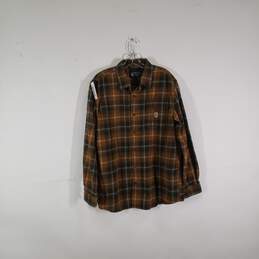 Mens Plaid Loose Fit Collared Long Sleeve Chest Pockets Button-Up Shirt Size L