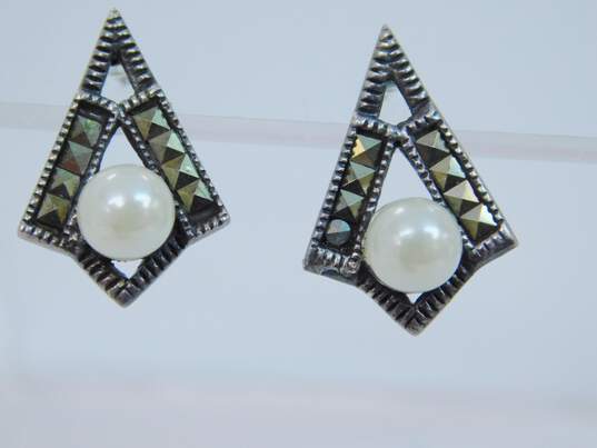 925 Sterling Silver Marcasite & Pearl Jewelry image number 9