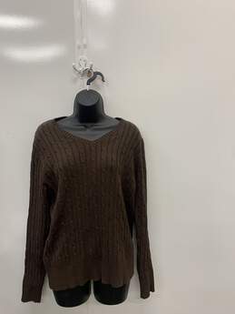 Women's Brown V Neck Long Sleeve Sweater