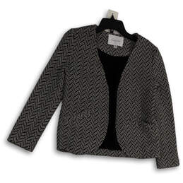 Womens Gray Herringbone Long Sleeve Pockets Open Front Jacket Size XS