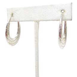 14K White Gold Carved Elongated Hoop Earrings 1.4g alternative image