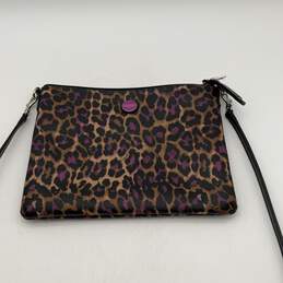 Womens Purple Cheetah Print Leather Detachable Strap Zipper Crossbody Bag