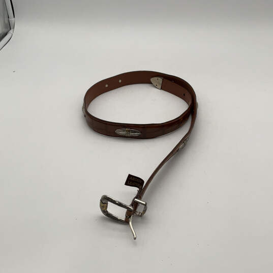 Womens Brown Leather Studded Buckle Front Adjustable Waist Belt Size 90/36 image number 1
