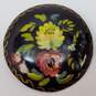 Vintage Black & Colorful Flowers Golden Accents Painted Circle & Oval Wood Brooches Variety 15.4g image number 5