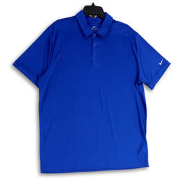 Mens Blue Dri-Fit Short Sleeve Side Slit Collared Polo Shirt Size X-Large