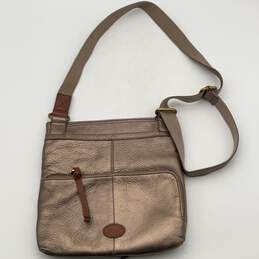 Womens Gold Leather Adjustable Strap Outer Pockets Flap Crossbody Bag alternative image