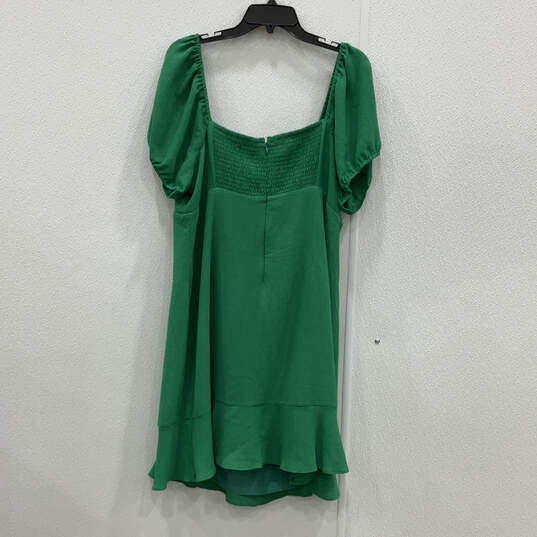 Womens Green V-Neck Short Sleeve Regular Fit Back-Zip Mini Dress Size XL image number 2
