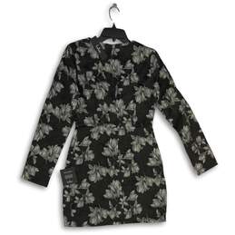 NWT Lulus Womens Black Silver Floral V-Neck Long Sleeve Mini Dress Size XS alternative image