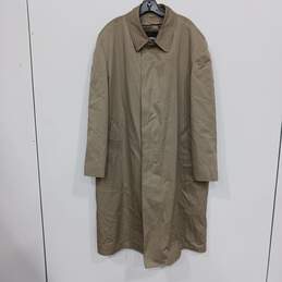 Mens Tan Long Sleeve Collared Button Long 3M Thinsulate Raincoat Sz 46/Reg