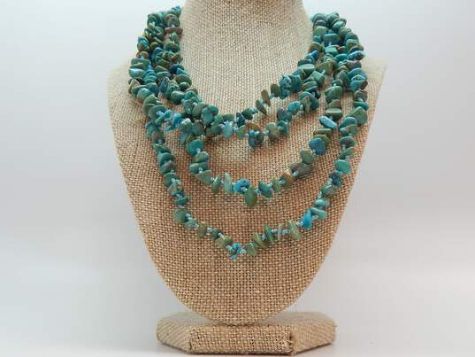 Sally C Treasures SX 925 Rustic Turquoise Hand Knotted Long Necklace 102.5g image number 1