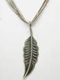 Artisan 925 Southwestern Stamped Feather Pendant Multi Strand Liquid Silver Chain Necklace 16.6g image number 2