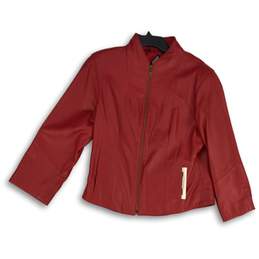 NWT A. J. Ugent Tibor Womens Red Leather Long Sleeve Full Zip Jacket Size S