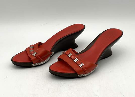 Salvatore Ferragamo Women's Orange Leather Heel Slides Size 8.5 image number 2