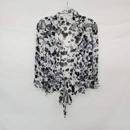 St. John Evening Gray & Black Silk Rosette Embellished Sheer Blouse WM Size 6