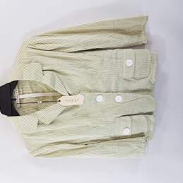 Studio M Women Green White Striped Button Up Blazer Jacket S