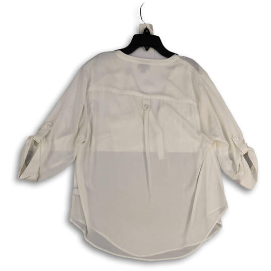Womens White Button Front Pockets 3/4 Sleeve Pullover Blouse Top Size 0 image number 4