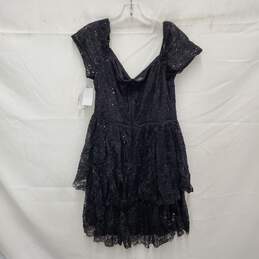 NWT DB Studio WM's V-Neck Ruffle Black Lace Sequin Tulle Dress Size 16 alternative image