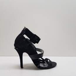 BEBE Black Suede Leather Ankle Zip Strap Sandal Pump Heels Shoes Size 8 M