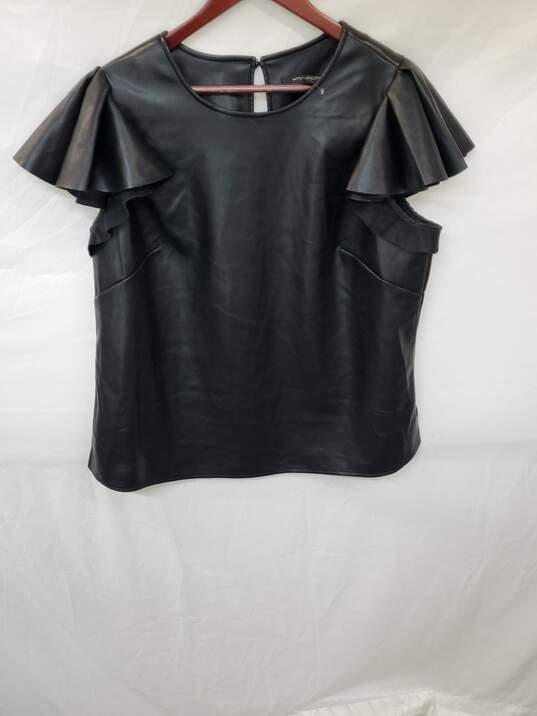 Wm Marc New York Andrew Marc Leather Truffle Flutter Sleeves Top Sz 1x image number 1