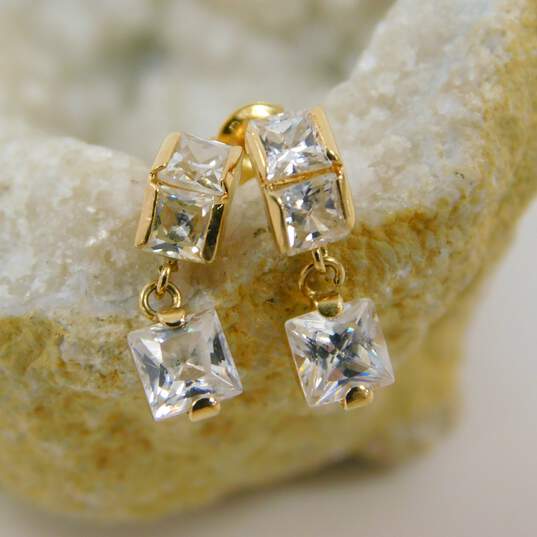 14K Gold Cubic Zirconia Dangle Charm Post Earrings 1.3g image number 6