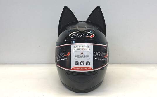 HNJ Cat Ear Motorcycle Helmet Black Plastic DOT FMVSS No218 image number 2