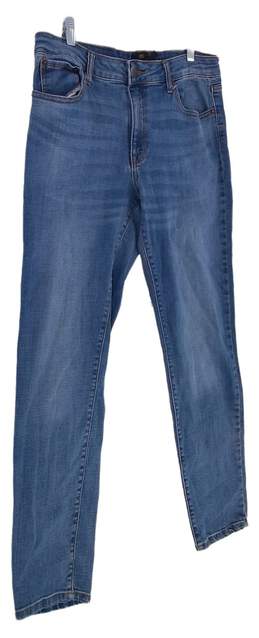 Womens Blue Denim 5 Pockets Flat Front Zip Straight Leg Jeans Size 10