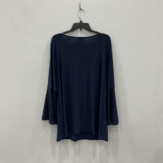Womens Blue Elegant Round Neck Long Bell Sleeve Pullover Blouse Top Size 1X image number 2