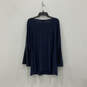 Womens Blue Elegant Round Neck Long Bell Sleeve Pullover Blouse Top Size 1X image number 2