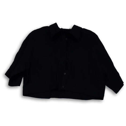 Womens Black Short Sleeve Collared Cropped Button-Up Shirt Size Large image number 1