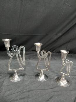 International Handmade Silver Plated Candle Holders Set of 3 Angels India Silver Co. IOB alternative image