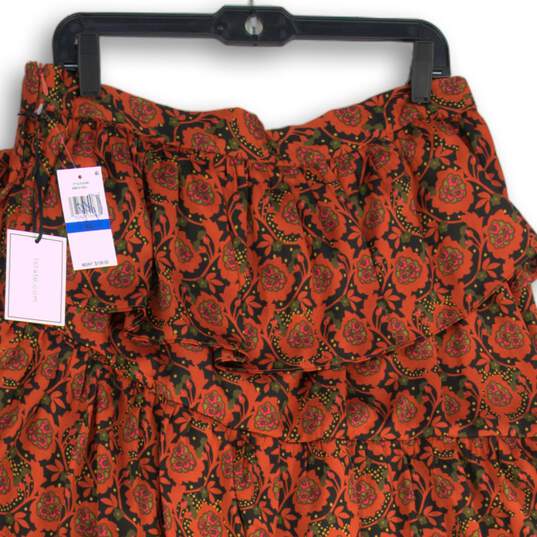 NWT Womens Orange Floral Ruffled Tiered Side Zip Midi A-Line Skirt Size XL image number 4
