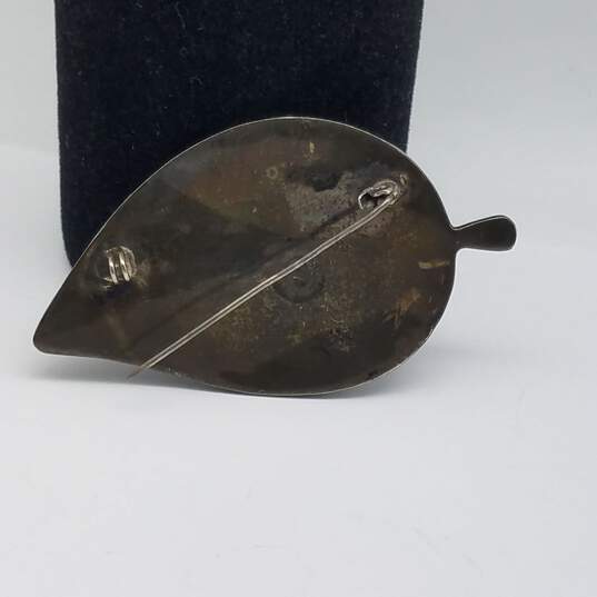 Vintage Sterling Silver Abalone Inlay Leaf Brooch 12.1g image number 3